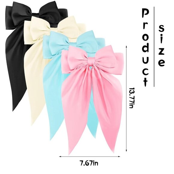 4Pcs Hair Bow Clips for Women Girls Silky Satin Bow Hair Clips Hair Ribbon with - Picture 6 of 7